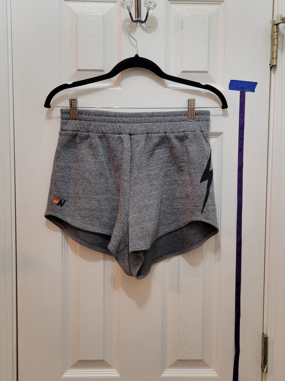 Aviator Nation Gray Athletic Shorts with Black Lightning Bolt